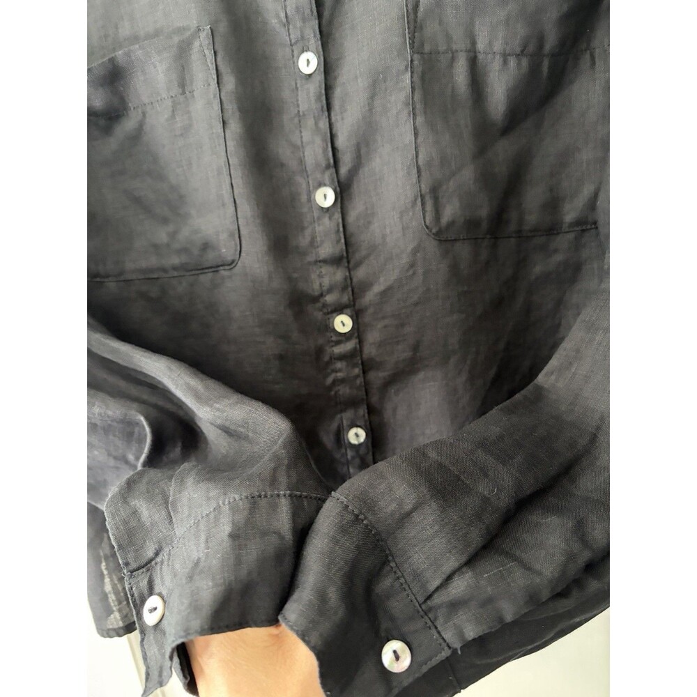 Sigrid Olsen Wmn Large Black 100% Linen Shirt Lagenlook Boho Boxy Button Down - Picture 4 of 8